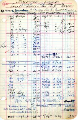 Joseph Wolf's cemetery account statement from Kneseth Israel, beginning in 1943