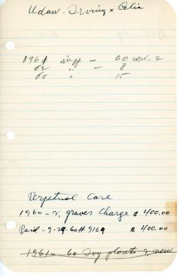 Irving Udaw's cemetery account statement from Kneseth Israel, beginning in 1961