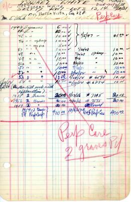 Israel White's cemetery account statement from Kneseth Israel, beginning in 1943