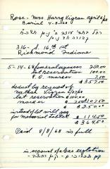 Rose Vigran's cemetery account statement from Kneseth Israel, beginning May 14, 1968