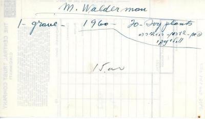 M. Walderman's cemetery account statement from Kneseth Israel, beginning in 1960