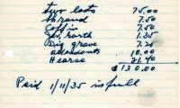Nathan Weine's cemetery account statement from Kneseth Israel, beginning January 11, 1935