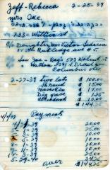 Rebecca Zeff's cemetery account statement from Kneseth Israel, begins with February 27, 1939