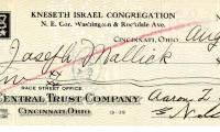 Check from Kneseth Israel Congregation to Josefh Mallick for $10.00, dated August 21, 1932