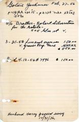 Goldie Yankiner's cemetery account statement from Kneseth Israel, beginning March 21, 1956