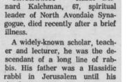 Obituary for Rabbi Bernard Kalchman