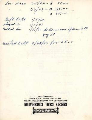 Financial Statement from Kneseth Israel for the member account belonging to M. Smith, beginning October 1, 1950