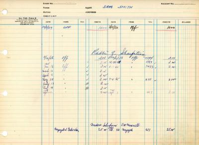 Financial Statement from Kneseth Israel for the member account belonging to Sam Smith, beginning October 3, 1949