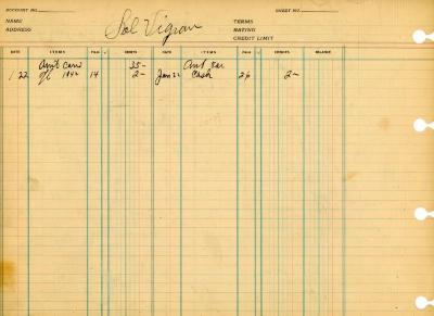 Financial Statement from Kneseth Israel for the member account belonging to Sol Vigran, beginning January 1, 1937