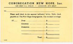 New Hope Congregation Cemetery Payment Slip