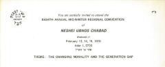 Invitation to the Eighth Annual Regional Convention of Neshei Ubnos Chabad - 1970
