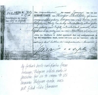 Photo of Hugo Chaim Adler Birth Certificate