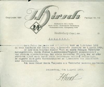 Bank Certificate "J. Hirsch" 1929