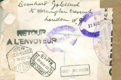 Envelope of Bernhard Goldlust's letter to Paula