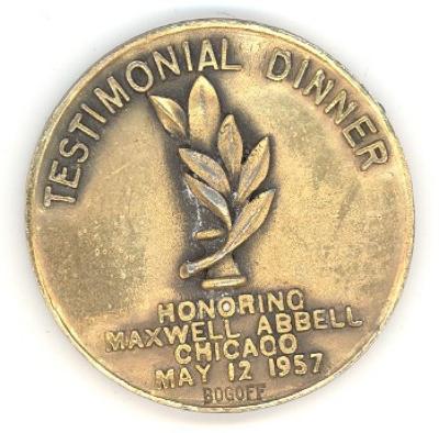  Medal Commemorating the 9th Anniversary of the Establishment of the State of Israel issued in conjunction with the Testimonial Dinner honoring Maxwell Abbell, Chicago, 1957