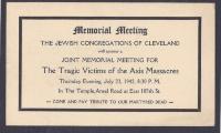 Notice of Memorial Meeting by the The Jewish Congregations of Cleveland for the Jewish Victims of the Nazis - 1942