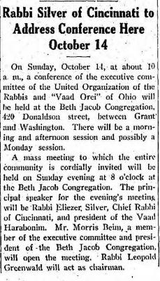 United Organization of the Rabbis and VAAD Orei Ohio Letterhead &amp; Articles