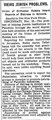 Report on November 1931 Meeting of the Agudas HaRabonim Regarding Distress in Jewish Schools in Palestine and the United States