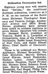 Article on April 1940 Ordination of Rabbis from the Rabbi Isaac Elchanan Theological Seminary and Yeshiva College
