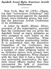 Article on Agudath Israel of America Quitting the American Jewish Conference in 1943 - The Chicago Sentinel