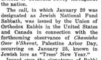 Article Regarding Orthodox Jews in the United States to Observe a Jewish National Fund Sabbath Jan. 20 1940