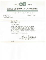 Letter from the Cincinnati (Ohio) Committee of the Bonds of Israel Government - 1952