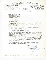 Yad Benjamin Contribution Receipt - 1968