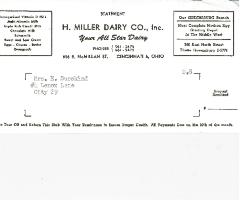 H. Miller Dairy Company (Cincinnati, Ohio) Receipts 