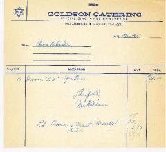 Goldson Catering (Cincinnati, Ohio) Receipt - 1967