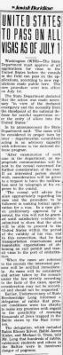 Jewish Floridian, "United States to Pass on All Visas as of July 1" article from 7/4/1941