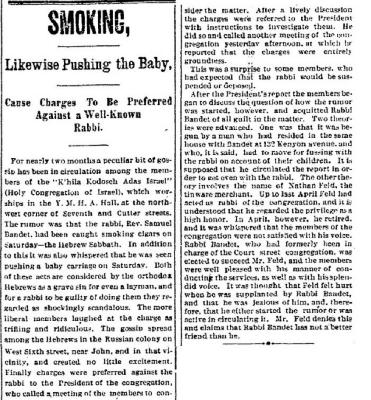 Cincinnati Enquirer, "Smoking, Likewise Pushing the Baby, Cause Charges to be Preferred Against a Well-Known Rabbi," article from 9/24/1894