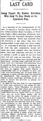 Article Regarding Last Card for Kosher Butchers – 5.29.1910