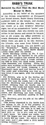 Cincinnati Enquirer, "Rabbi's Trunk Revealed the Fact that He Had Much Money in the Bank," article 4/15/1910
