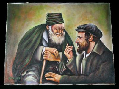 Painting of Two Men Talking, by J. Wohlrath