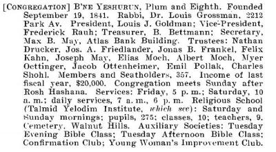  Bio of Congregation Bene Yeshurun (Cincinnati, Ohio) from the American Jewish Year Book 1900 – 1901, 5661