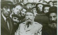 Rabbi Eliezer Silver with Unidentified Rabbi and Surrounded by Students in Europe in 1946 on his Visit to Displaced Persons Camps