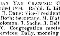 Bio of Austrian-Hungarian Yad Charuzim Congregation (Cincinnati, Ohio) from the American Jewish Year Book 1900 – 1901, 5661