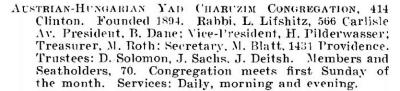 Bio of Austrian-Hungarian Yad Charuzim Congregation (Cincinnati, Ohio) from the American Jewish Year Book 1900 – 1901, 5661