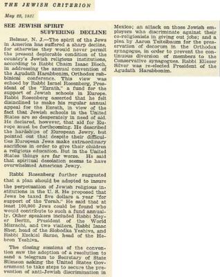 Article Regarding May 1931 Conference of the Agudath Harabbonim 