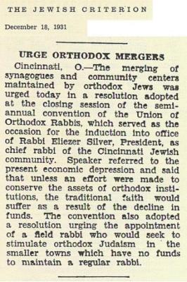 Articles Regarding the Agudas HaRabonim 1931 Semi-Annual Convention Held in Cincinnati, Ohio