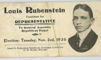 Louis Rubenstein 1920 Election Advertising Card as Candidate for Republican Representative to Ohio General Assembly 