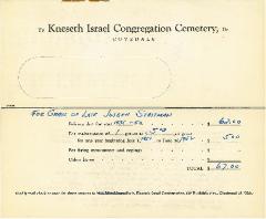 Statements for Cemetery Care for 1951-1952 for the Kneseth Israel Congregation Cemetery (Cincinnati, Ohio)
