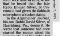 Article Regarding Rabbi Eliezer Silver's Position on Use of Microphone on Shabbos and Purim