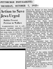 Article Regarding Petition to Vice President of the United States Wallace Beseeching the United States to Deliver European Jews From Extermination by the Nazis