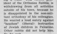 Article Regarding Rabbi Eliezer Silver Taking a Temporary Break From Public Affairs in 1945