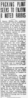 Articles Regarding Court Fight in Boston Massachusetts in 1941 over Kosher Supervision