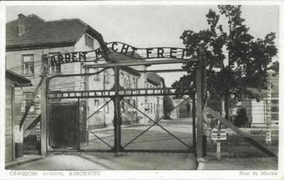 Auschwitz-Birkenau Postcard Showing the Main Gate to the Camp