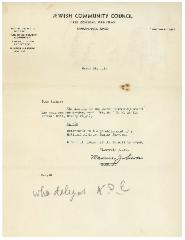Letter from Jewish Community Council (Cincinnati, Ohio) Regarding 1941 Meeting