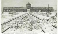 Auschwitz-Birkenau Postcard Showing the Front Gates of Auschwitz Through Which Trains Entered the Camp (Referred to on the postcard as "Gates of Death")