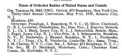 Agudas HaRabonim (The Union of Orthodox Rabbis of the United States and Canada) Organizational Summary from the 1940 American Jewish Yearbook